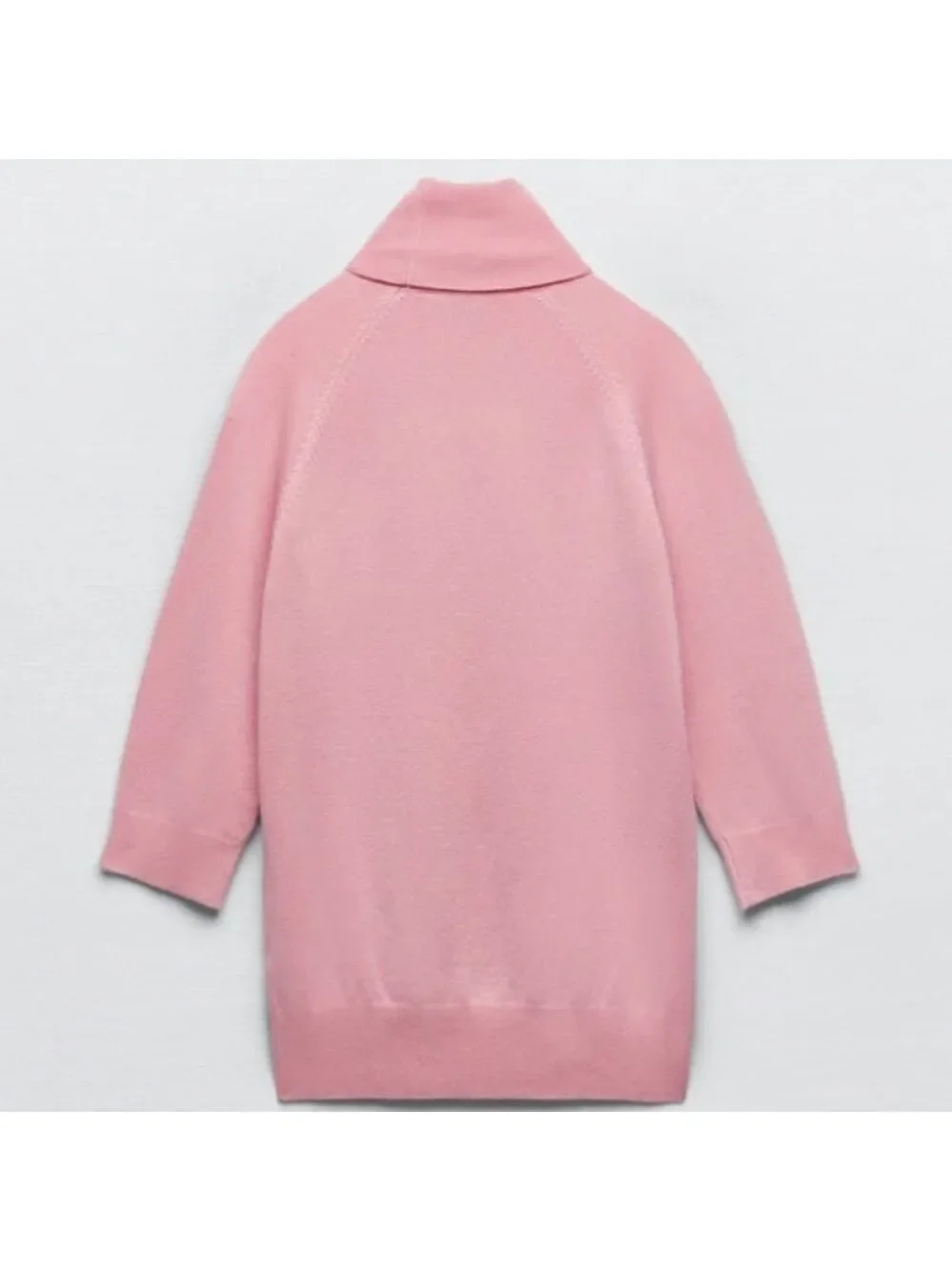 Zara High Collar Turtleneck Fine Ribbed Knit 3/4 Sleeve Sweater in Pink - Picture 4 of 14
